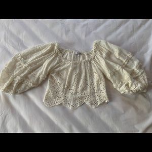 White bell sleeve eyelet detail blouse